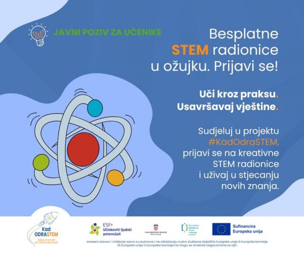 [Javni poziv za učenike] Besplatne #KadOdraSTEM radionice u ožujku