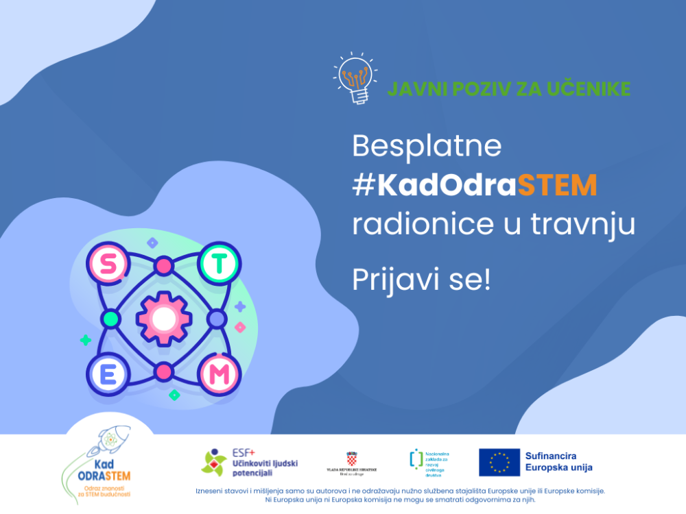 [Javni poziv za učenike] Besplatne #KadOdraSTEM radionice u travnju