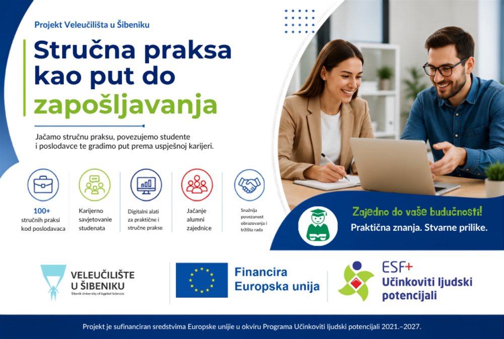 Veleučilište u Šibeniku potpisalo Ugovor o financiranju projekta „Stručna praksa kao put do zapošljavanja”