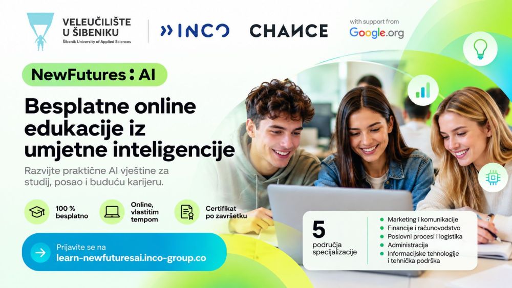 Veleučilište u Šibeniku uključilo se u međunarodni program NewFutures: AI – besplatne edukacije iz umjetne inteligencije