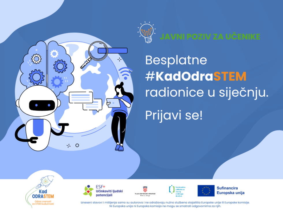 [Javni poziv za učenike] Besplatne #KadOdraSTEM radionice u siječnju